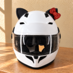 Kırmızı Simli Fiyonklu Siyah Kedi Kulaklı Kask Aksesuarı