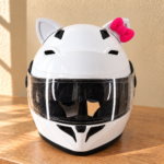 Pembe Fiyonklu Beyaz Kedi Kulaklı Kask Aksesuarı